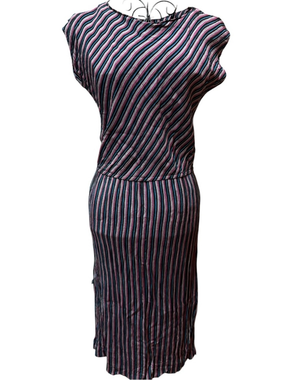 Vintage Popi Union Tag Striped Pink & Black Midi Dress 7/8